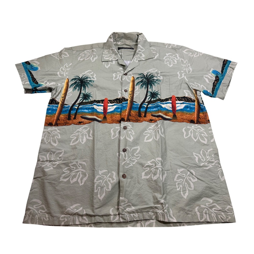 Favant Mens Button Up Shirt XL Green Beach Hawaiian Surfboard Resort Vacation